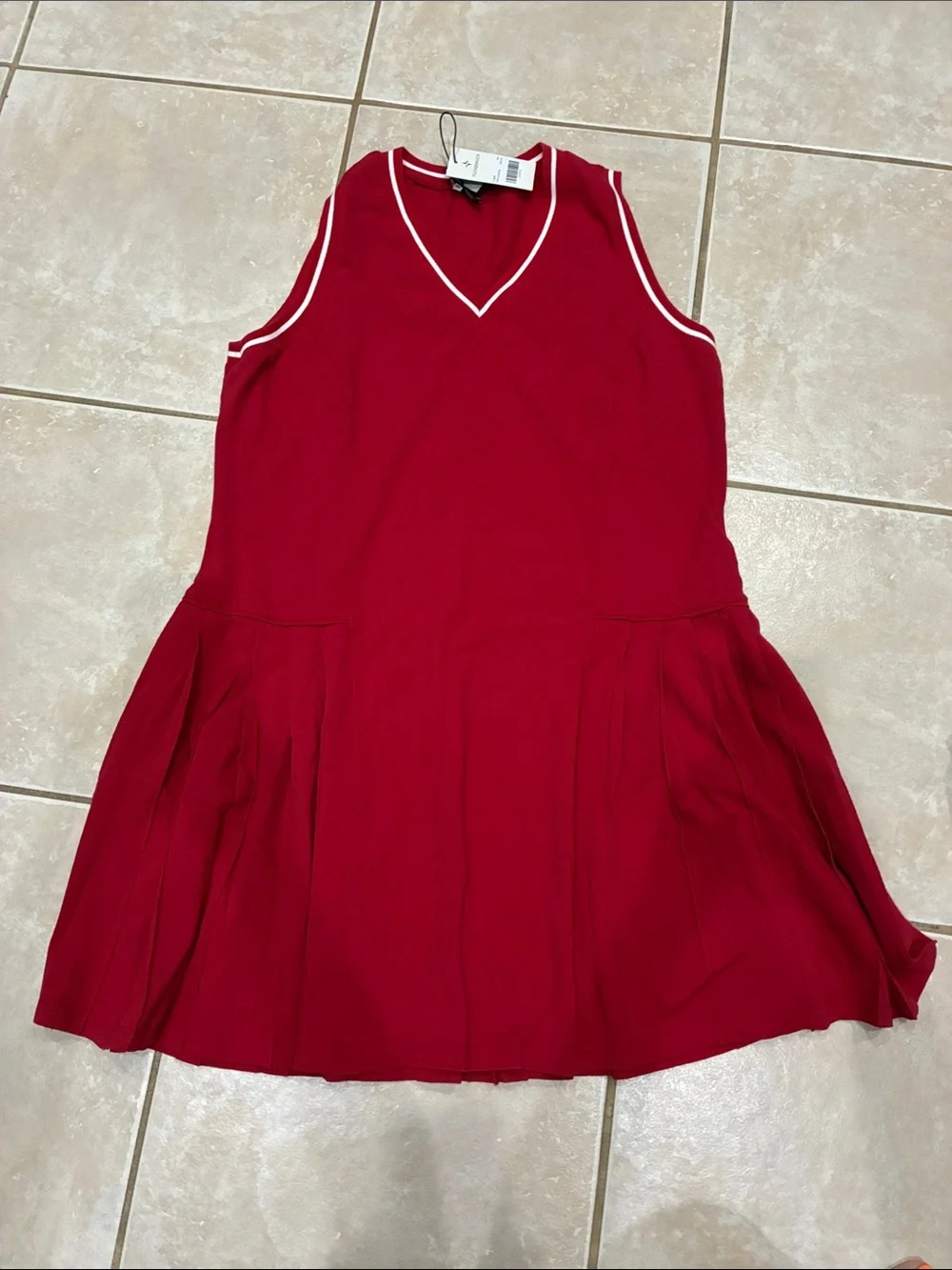 Tuckernuck Red Sleeveless V-Neck Midi Dress Red with White Trim XXL